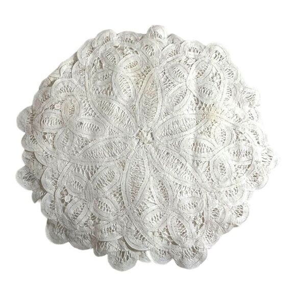 Bread Basket Cover Fancy Lace Crochet Round Doily Cream 13 Inch Wide Vintage - Picture 1 of 5